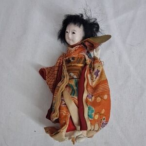 Traditional Japanese Doll with Orange Kimono